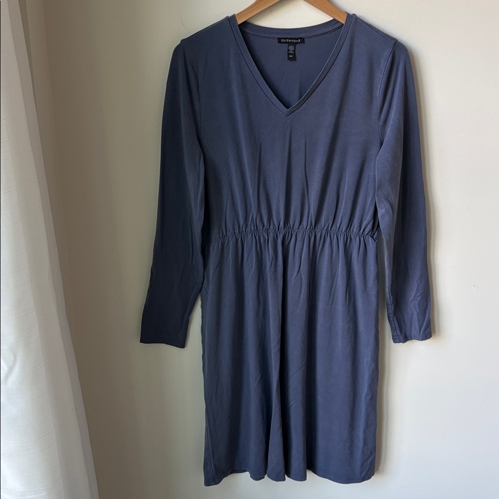 Eileen Fisher Jersey V Neck Dress in Twilight Elastic Waist Quiet Luxury Size M